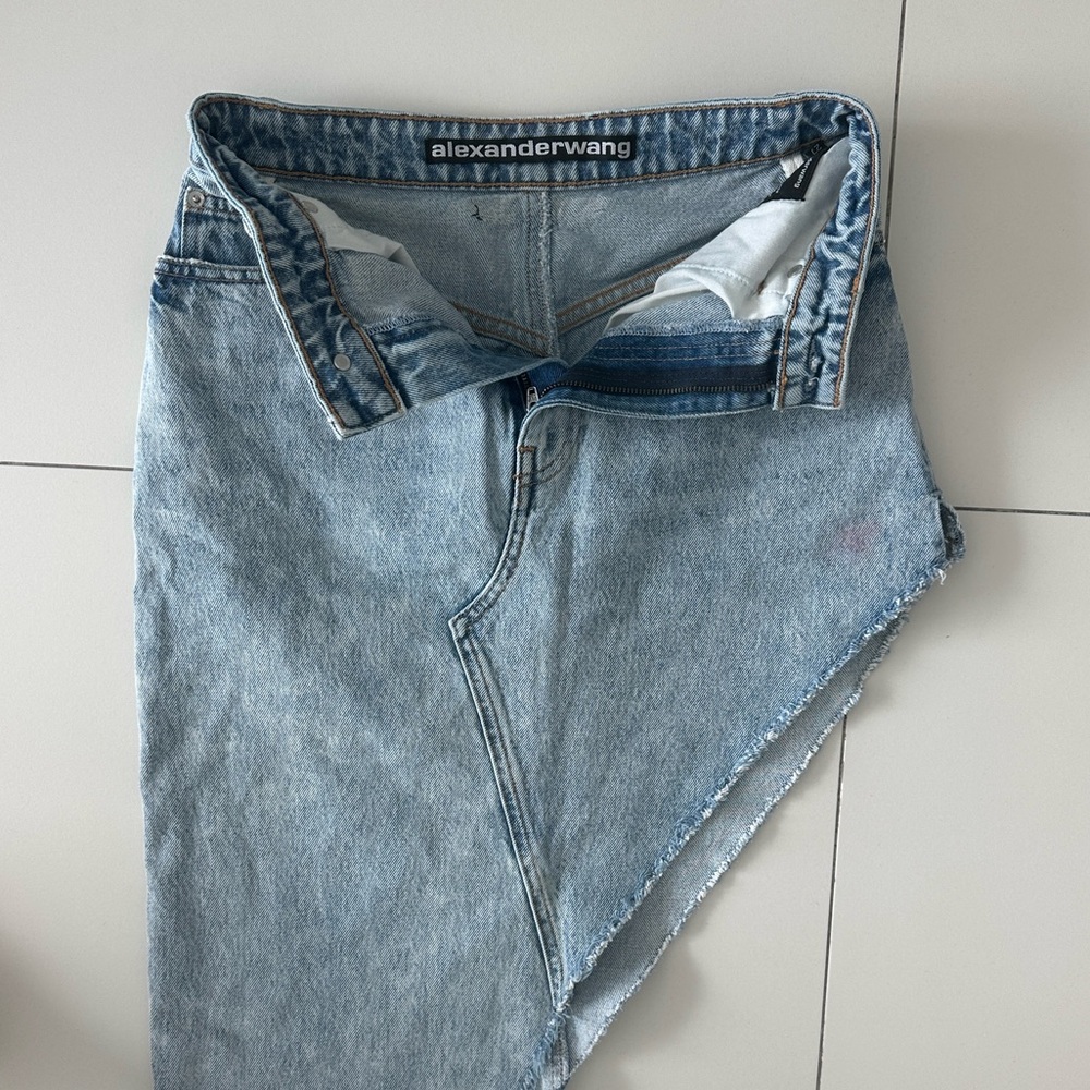 Alexander Wang Asymmetric Denim Skirt Blue Raw Hem Size Not Visible
